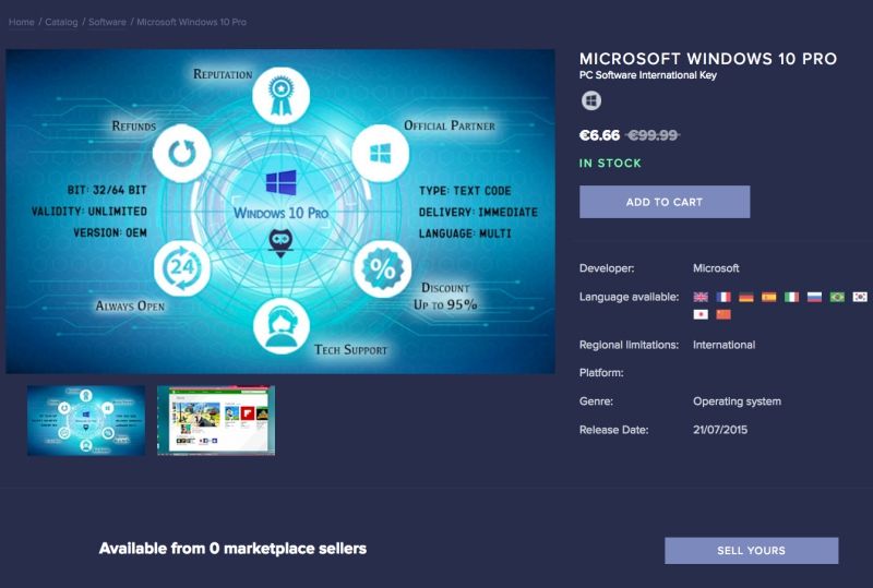 Windows 10 專業版 OEM 序號最低 200 初就能買到，測試後可用