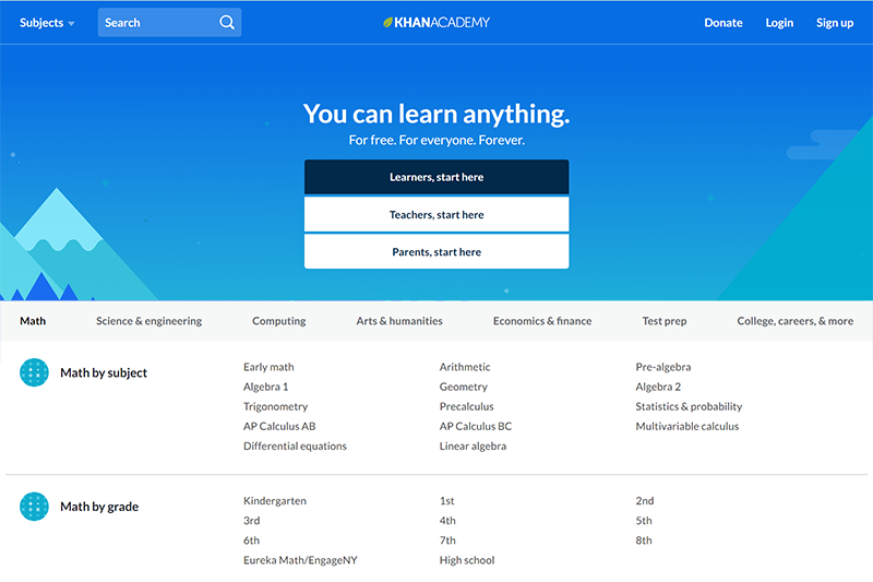 Khan Academy - 全球最大數位學習平台，豐富資源從小學到出社會都能免費學習