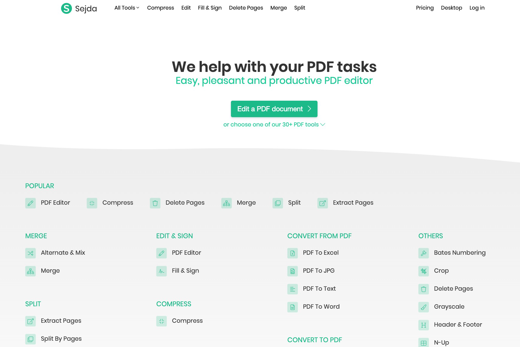 sejda 線上 PDF 編輯工具，可編輯現有內容，另有多種 PDF 常用工具