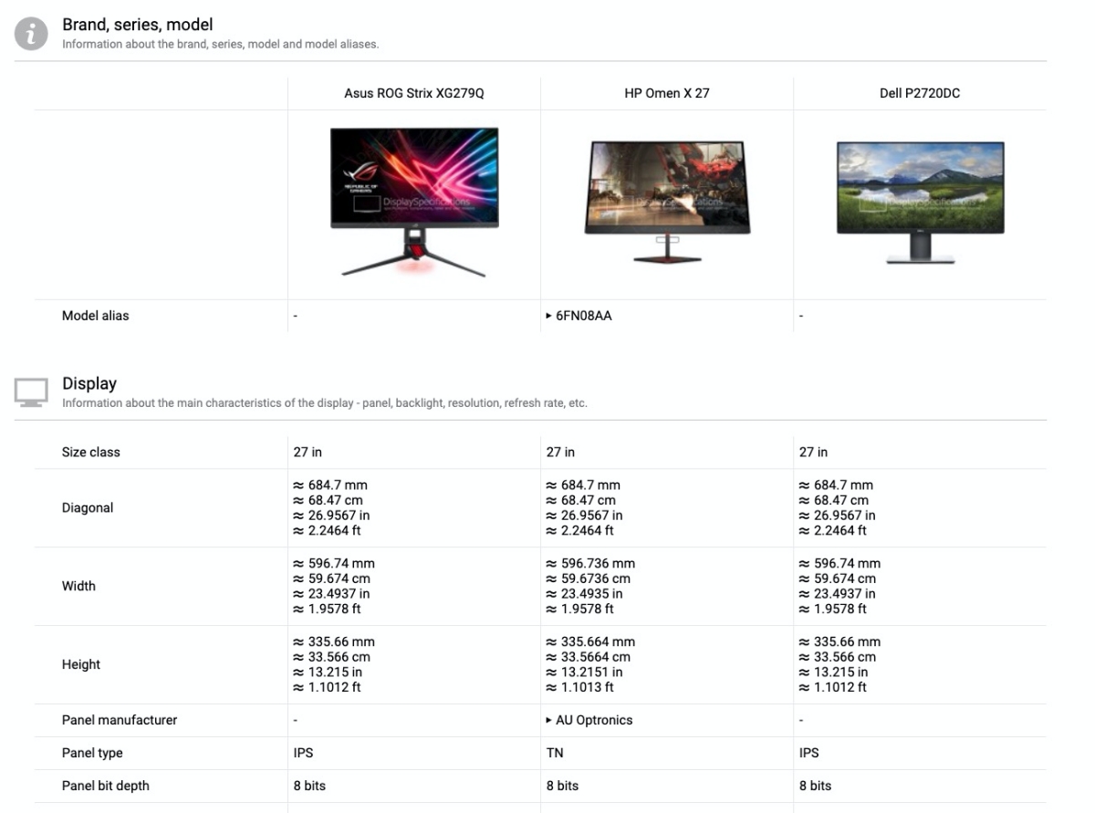 買螢幕時太多選擇不知道怎麼比較規格？到 DisplaySpecifications 一目瞭然