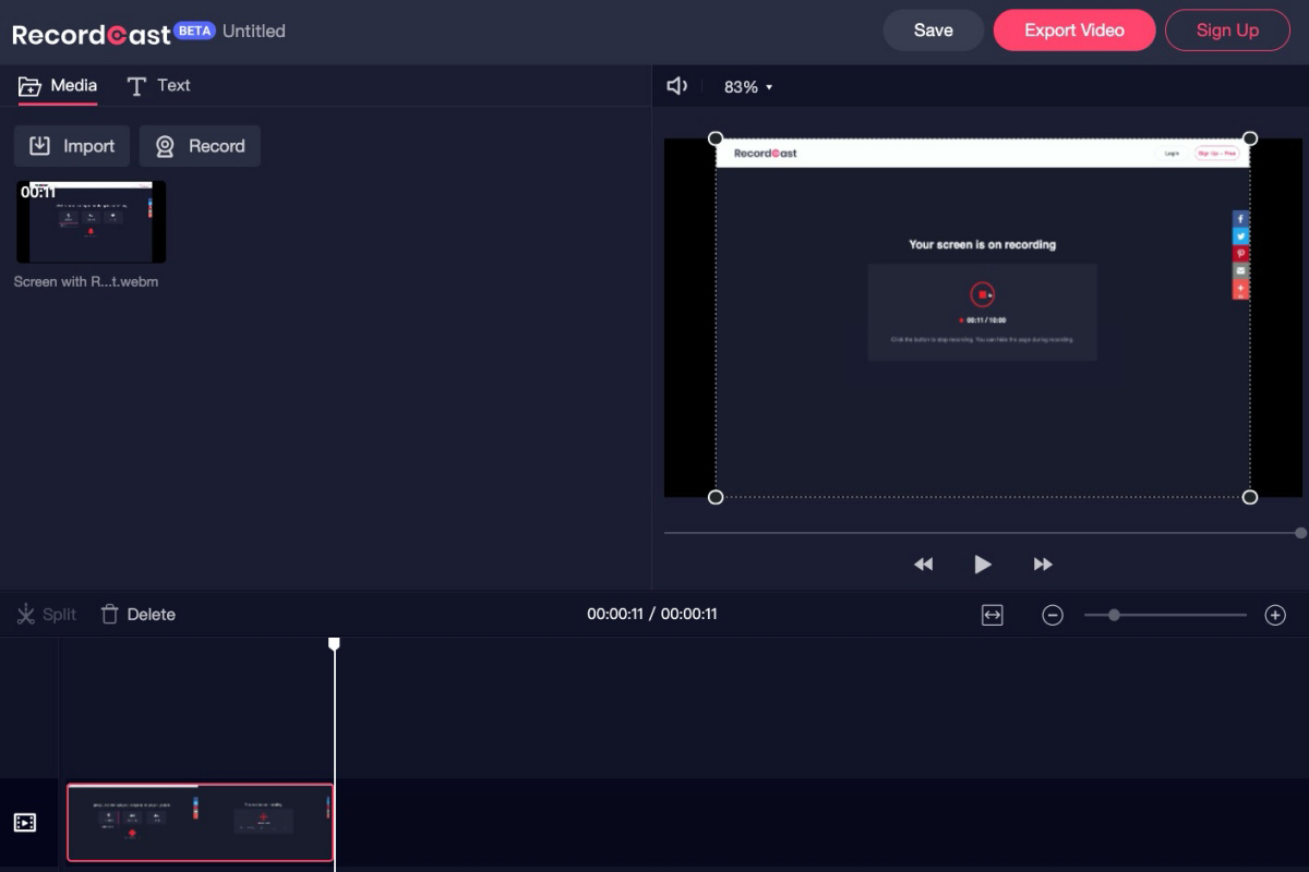 免安裝軟體，用瀏覽器打開網頁就可以幫你錄製電腦螢幕的畫面，還能做基本剪輯