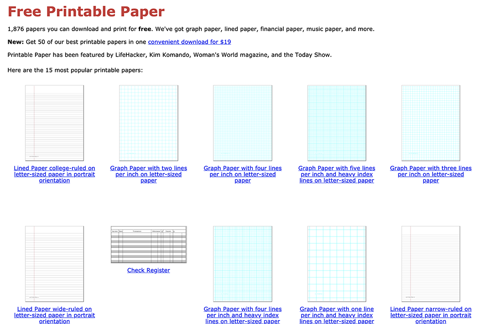 Printable Paper - 提供超多圖紙免費下載，共超過 1800 種