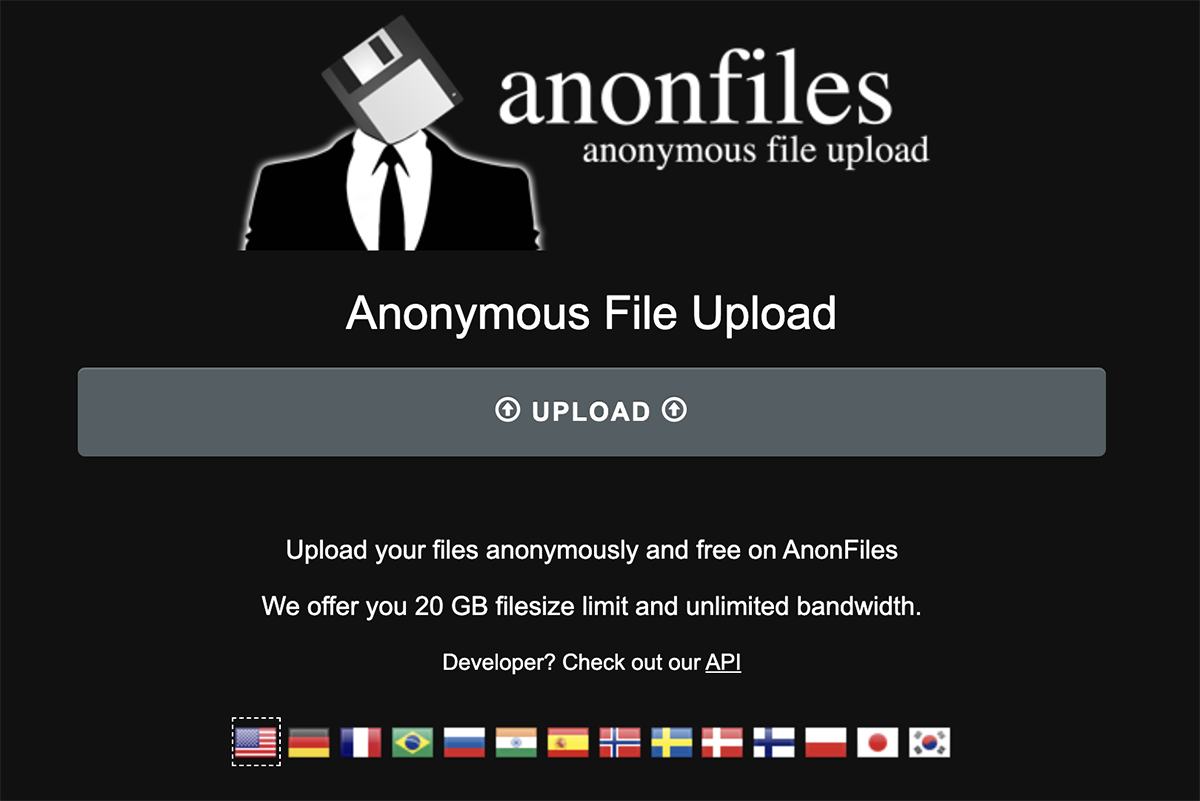免費檔案空間 anonfiles，單檔最大 20GB，無下載流量限制