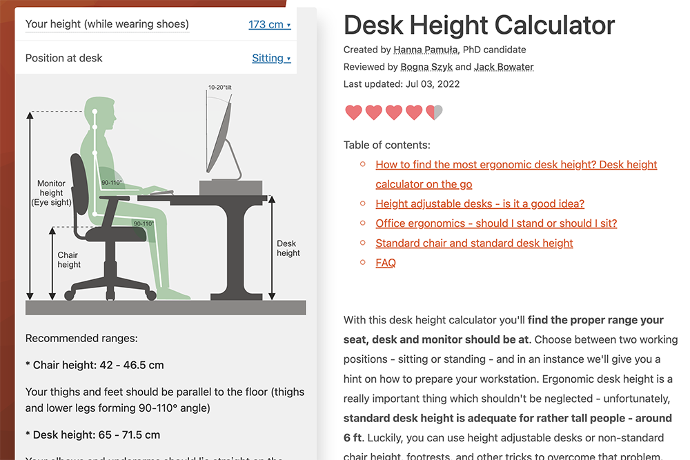 Desk Height Calculator - 桌椅高度計算器，怎樣的高度跟坐姿比較符合你？