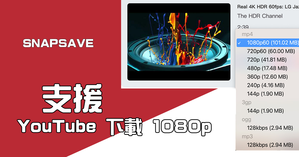 SnapSave - 支援 YouTube 下載 1080p 解析度的影片