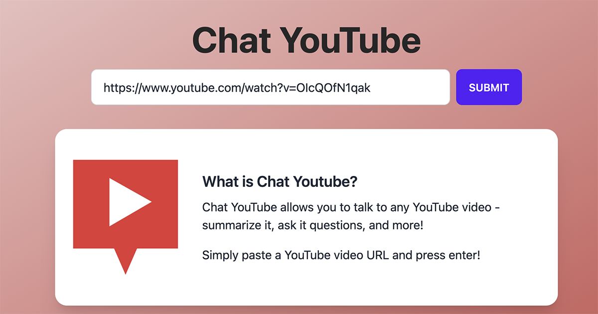 Chat YouTube - 讓 AI 幫你快速整理 YouTube 影片內容，你還能對內容直接提問