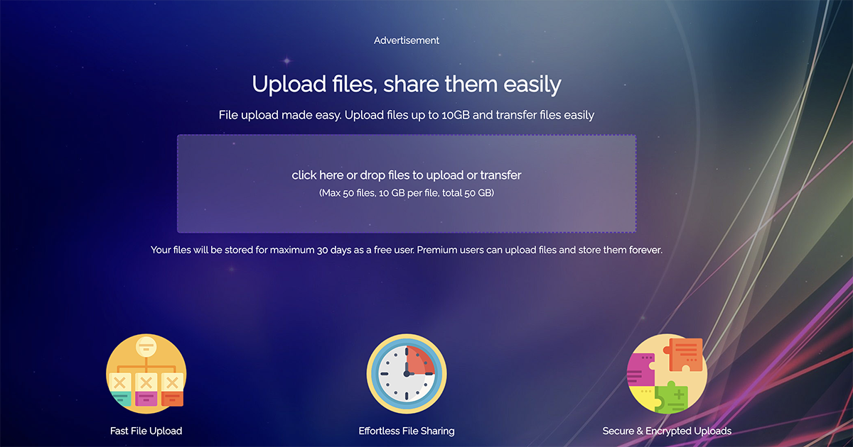 Easyupload 免費檔案空間，免註冊，單檔 10GB，匿名最多可上傳 50 個檔案