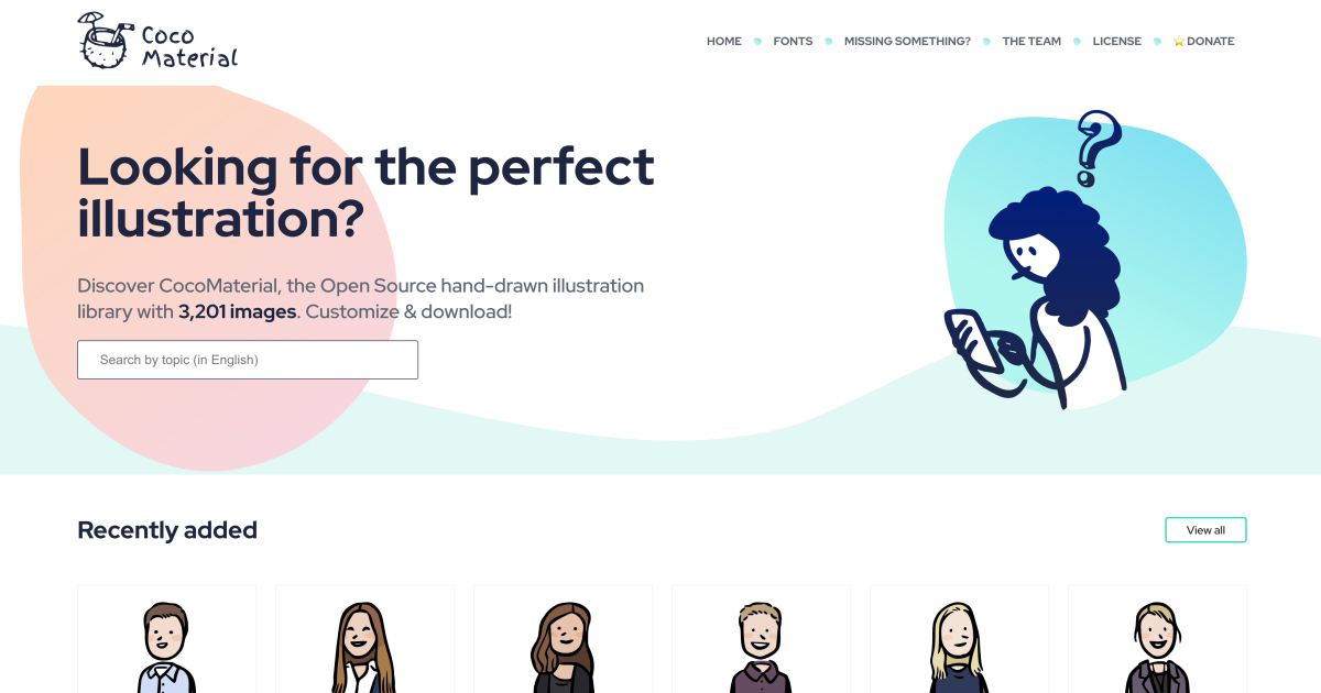 COCO Material 手繪風格插圖素材圖庫，開源免費、可商用，目前超過 3200 個素材