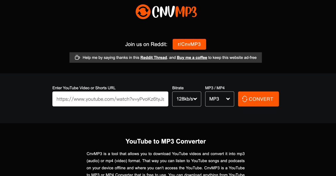 CnvMP3 - 免費線上網路影音下載工具，支援 YouTube下載 1080p 解析度